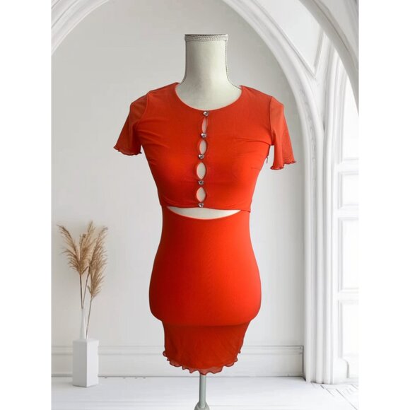WHITE FOX  Orange Bodycon Cutout Stretch Dress Size XS - Picture 1 of 7